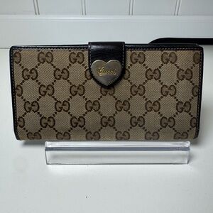 Gucci Tan and Brown Long Monogram Wallet